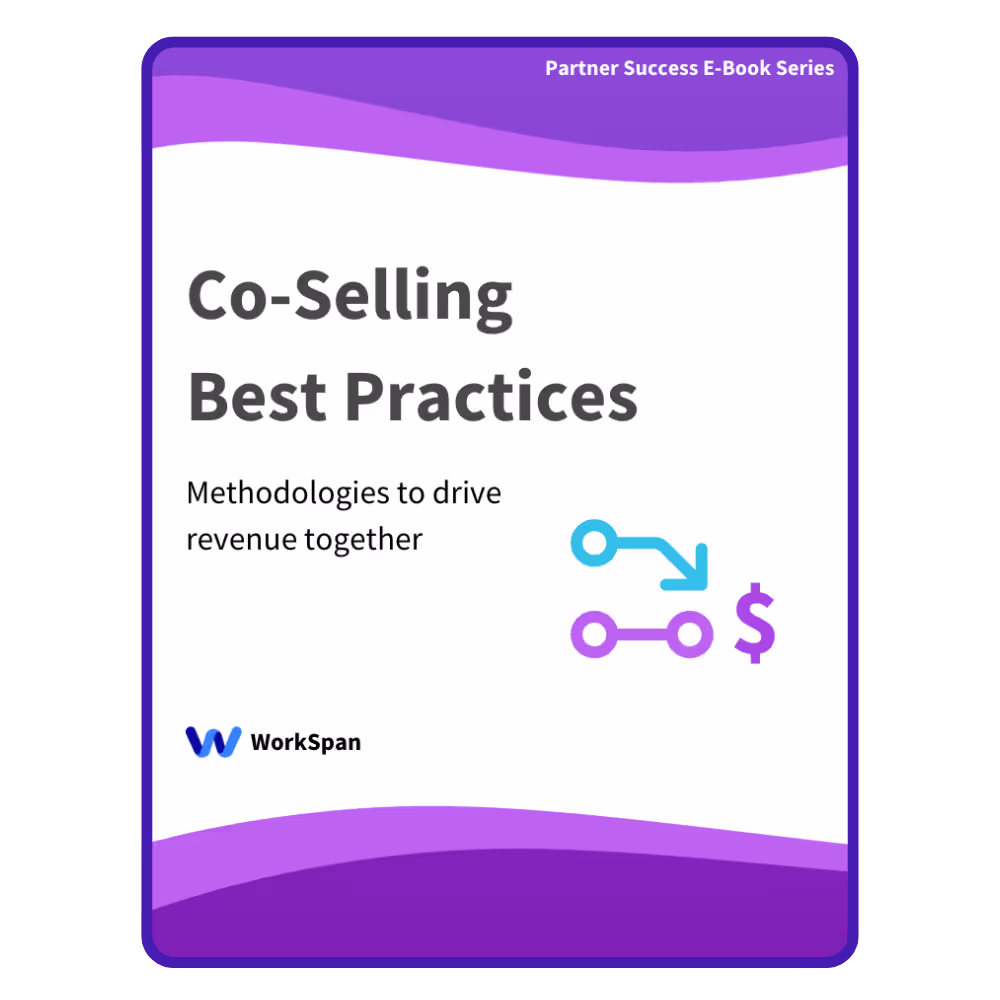 E-book cover titled 'Co-Selling Best Practices' with subtitle 'Methodologies to drive revenue together' and WorkSpan logo.