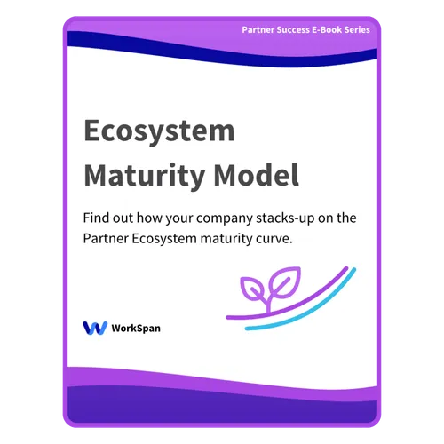 Cover of Ecosystem Maturity Model ebook by WorkSpan about partner ecosystem maturity curve.